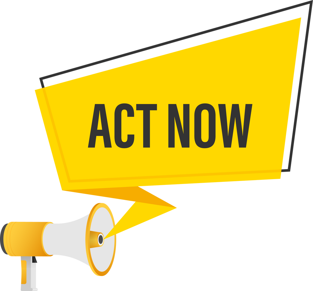 Megaphone banner with Act now speech bubble. Banner for business. Vector illustration